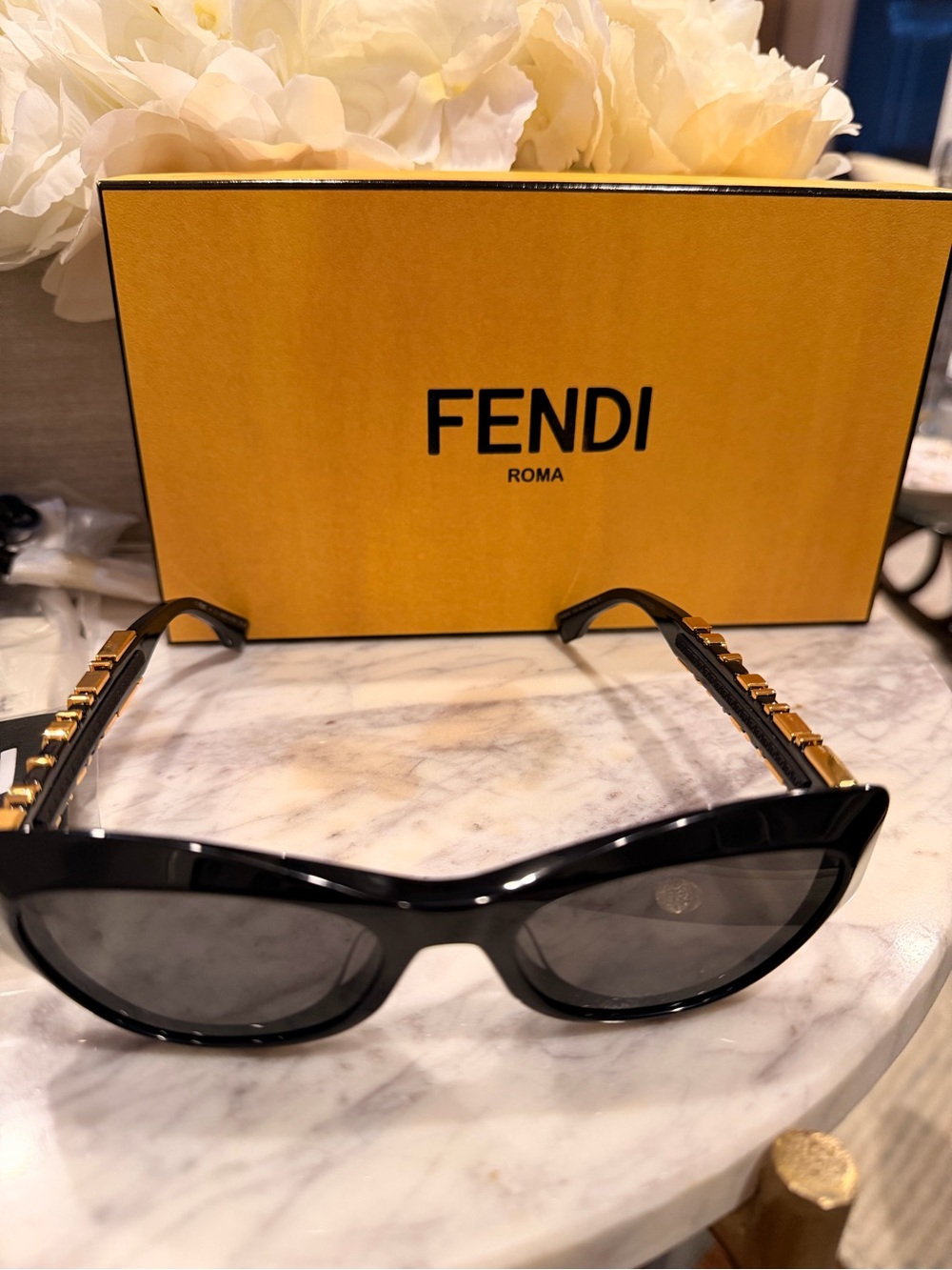 *Brand New* Fendi x Versace Black Sunglasses with Gold Accent Temples